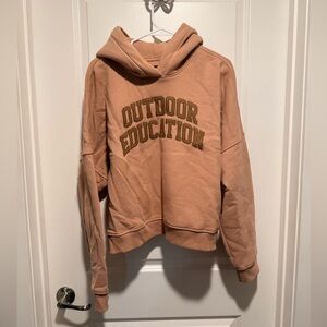 Roots Tan Hoodie with 'Outdoor Education' Print on Front